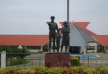 A statue at the entrance to Vanuatu's Parliament