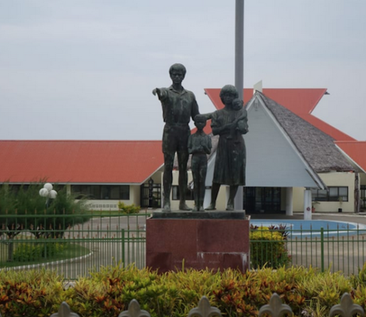 A statue at the entrance to Vanuatu's Parliament