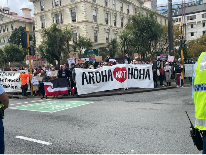 Counter-protesters from Pōneke Anti-Fascist Coalition