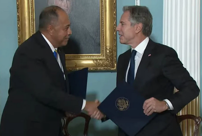 US Secretary of State Antony J. Blinken with Niue Premier Dalton Tagelagi