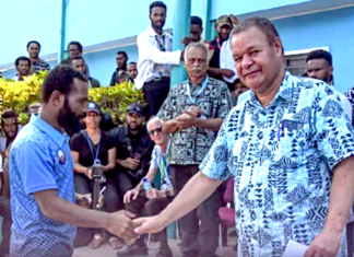 UPNG's Professor Frank Griffin with protesting medical students