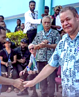 UPNG's Professor Frank Griffin with protesting medical students
