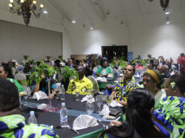 Melanesian Spearhead Group leaders' summit participants and journalists attend the closing ceremony in Port Vila