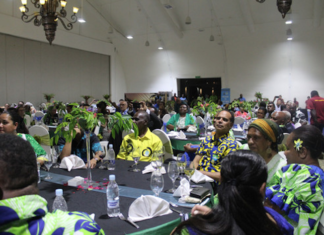 Melanesian Spearhead Group leaders' summit participants and journalists attend the closing ceremony in Port Vila