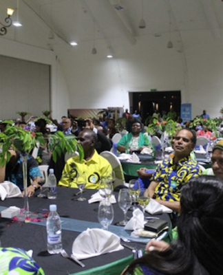 Melanesian Spearhead Group leaders' summit participants and journalists attend the closing ceremony in Port Vila