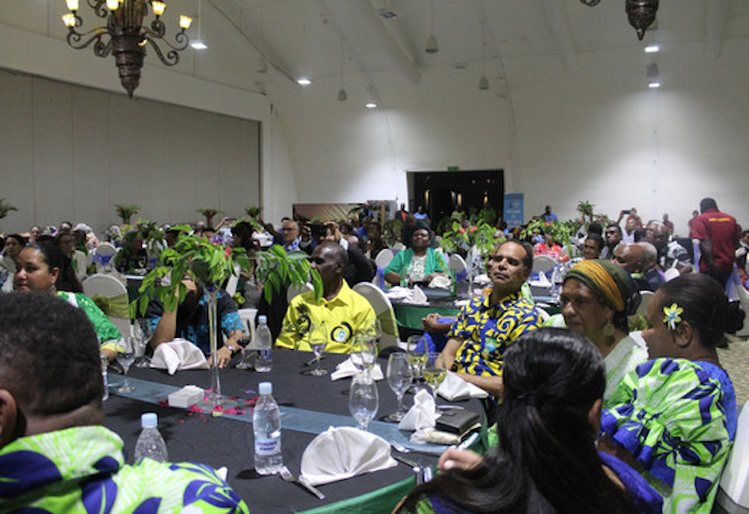 Melanesian Spearhead Group leaders' summit participants and journalists attend the closing ceremony in Port Vila