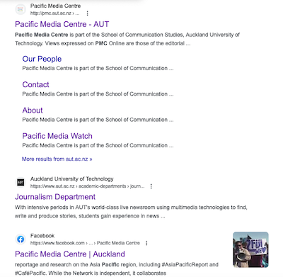 The Google directory for the Pacific Media Centre - all files have now disappeared