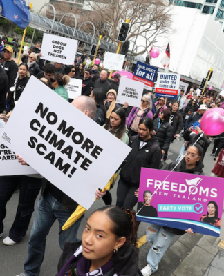 Protesters march to Parliament today in a demonstration organised by a diverse range of New Zealand groups
