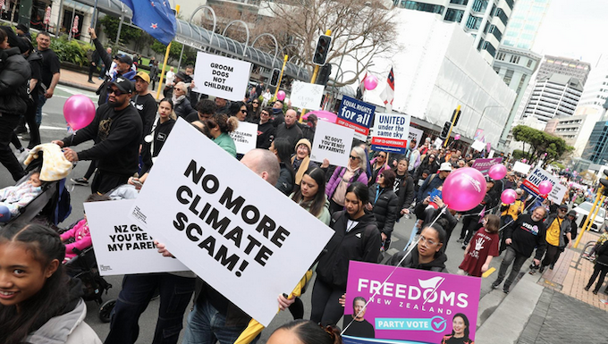 Protesters march to Parliament today in a demonstration organised by a diverse range of New Zealand groups