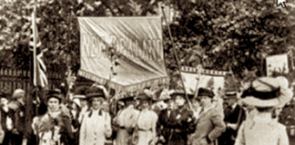 NZ women suffragettes marching in 1893