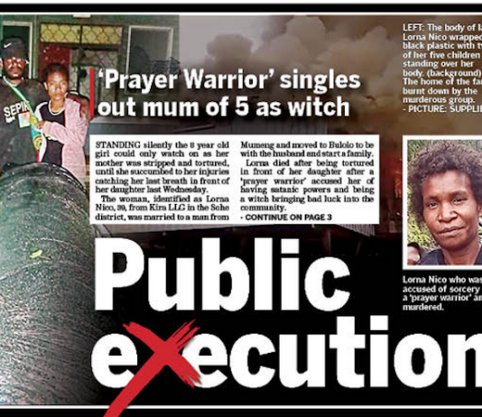 Today's PNG Post-Courier front page report on the latest sorcery allegation-related killing