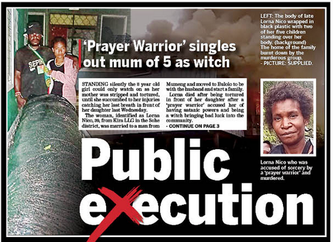 Today's PNG Post-Courier front page report on the latest sorcery allegation-related killing