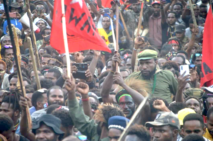 A massive crowd welcoming Victor Yeimo after his release from prison