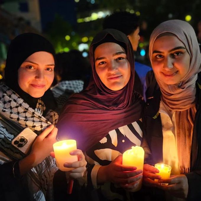 Palestinians and community supporters mourn the deaths in the Gaza hospital bombing