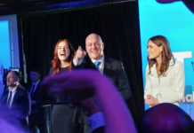 NZ's National Party leader Christopher Luxon celebrates last night after the 2023 election results were revealed. Image: RNZ/Russell Pamer