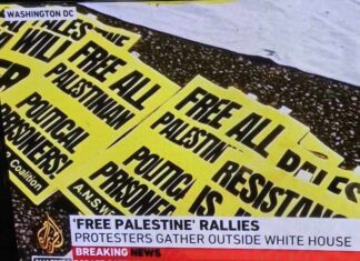 "Free Palestine" protesters have demonstrated outside the White House in Washington