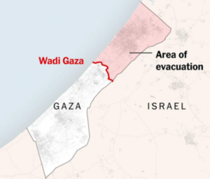 The Gaza "evacuation" zone as ordered by the Israeli military