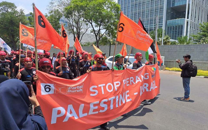 The pro-Palestinian workers' protest rally in Jakarta, Indonesia