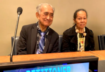 Veteran Tahitian independence leader Oscar Temaru with his wife Marie at the UN