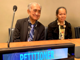 Veteran Tahitian independence leader Oscar Temaru with his wife Marie at the UN