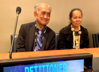 Veteran Tahitian independence leader Oscar Temaru with his wife Marie at the UN