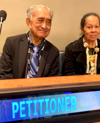 Veteran Tahitian independence leader Oscar Temaru with his wife Marie at the UN