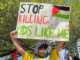 One of the many children taking part in today's solidarity rally for Palestine