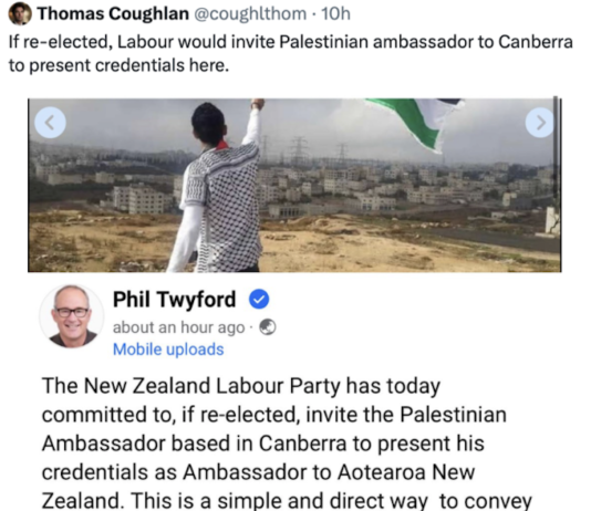 If re-elected, Labour would invite the Palestinian Ambassador