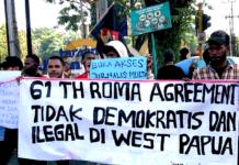 Papuan students protest over the 1962 Rome Agreement at one of last Saturday's many demonstrations