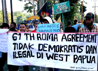 Papuan students protest over the 1962 Rome Agreement at one of last Saturday's many demonstrations