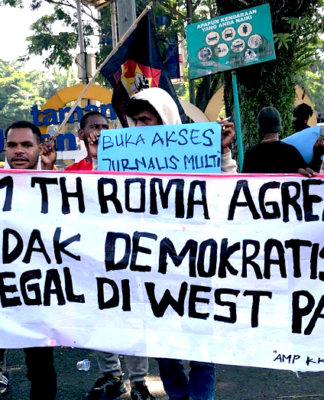 Papuan students protest over the 1962 Rome Agreement at one of last Saturday's many demonstrations