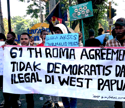 Papuan students protest over the 1962 Rome Agreement at one of last Saturday's many demonstrations