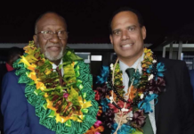 Vanuatu's new Prime Minister Charlot Salwai (left) and Graon Mo Jastis Party's Ralph Regenvanu