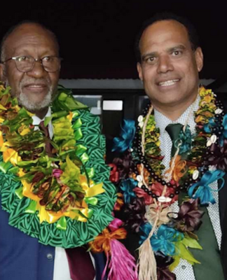 Vanuatu's new Prime Minister Charlot Salwai (left) and Graon Mo Jastis Party's Ralph Regenvanu