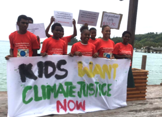 "Climate justice now" protesters in Port Vila