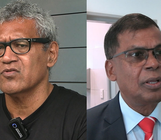 University of the South Pacific Union president Reuben Colata and Professor Biman Prasad