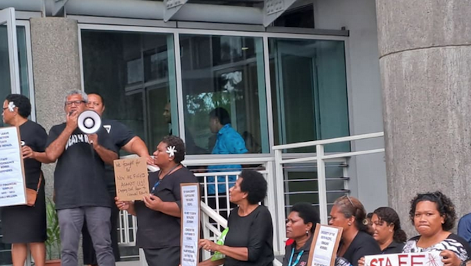 ‘All talk and no action’ say USP protesters calling for fair pay University of the South Pacific protesting in black