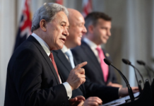 NZ's Deputy Prime Minister Winston Peters attends a media conference at Parliament in Wellington