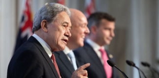 NZ's Deputy Prime Minister Winston Peters attends a media conference at Parliament in Wellington
