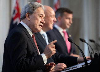 NZ's Deputy Prime Minister Winston Peters attends a media conference at Parliament in Wellington