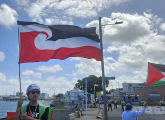 New Zealand protesters supporting Palestine today marched on Auckland's Devonport Naval Base