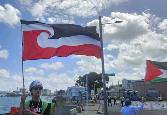 New Zealand protesters supporting Palestine today marched on Auckland's Devonport Naval Base