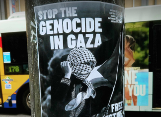 A poster promoting a protest against the Gaza genocide planned for outside the South Australian Parliament