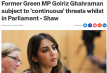 Headlines on the "continuous threats" - both violent and sexual - faced by former Green MP Golriz Ghahraman