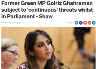 Headlines on the "continuous threats" - both violent and sexual - faced by former Green MP Golriz Ghahraman