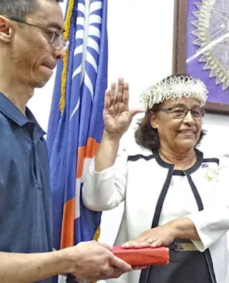 President Hilda Heine being sworn in