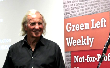 Australian journalist John Pilger addressing a Green Left-hosted public forum in 2014