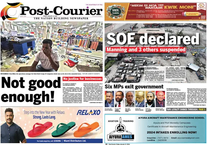 The Post-Courier's cover stories today after Wedesday's rampage in Port Moresby