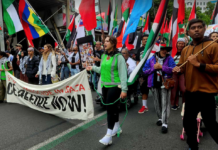 Palestine solidarity protesters calling for an immediate ceasefire