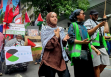 Pro-Palestinian protesters calling for an immediate ceasefire